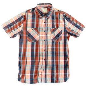 Levi­s Men's Short Sleeve Plaid Button Up Shirt Red Blue Orange Size L